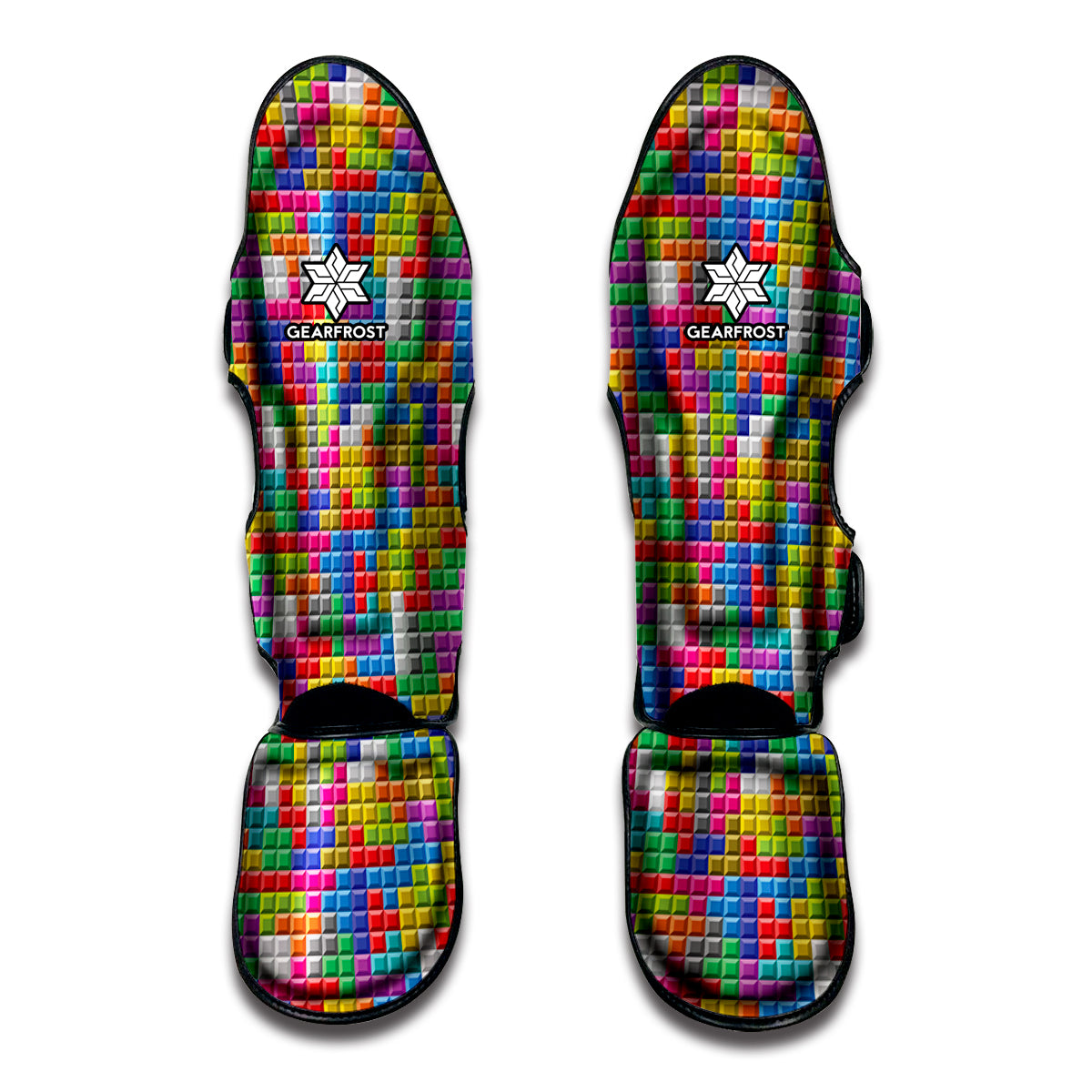 Colorful Brick Puzzle Game Pattern Print Muay Thai Shin Guards