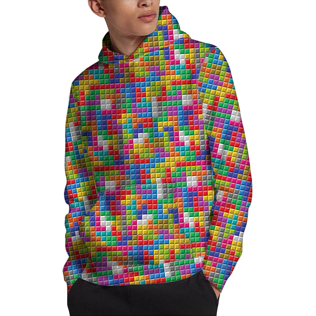 Colorful Brick Puzzle Game Pattern Print Pullover Hoodie