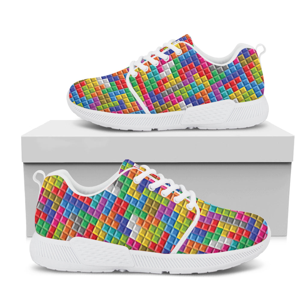 Colorful Brick Puzzle Game Pattern Print White Athletic Shoes