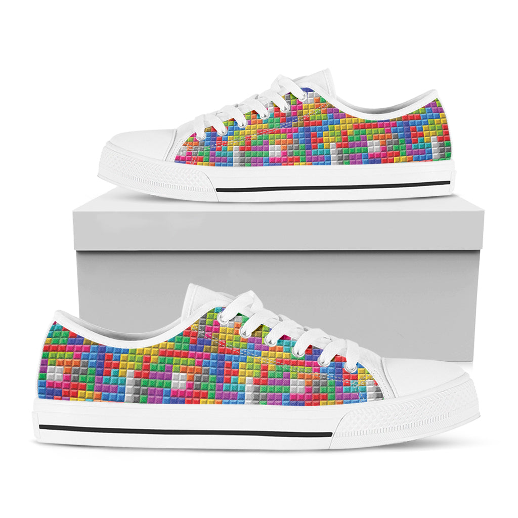 Colorful Brick Puzzle Game Pattern Print White Low Top Shoes