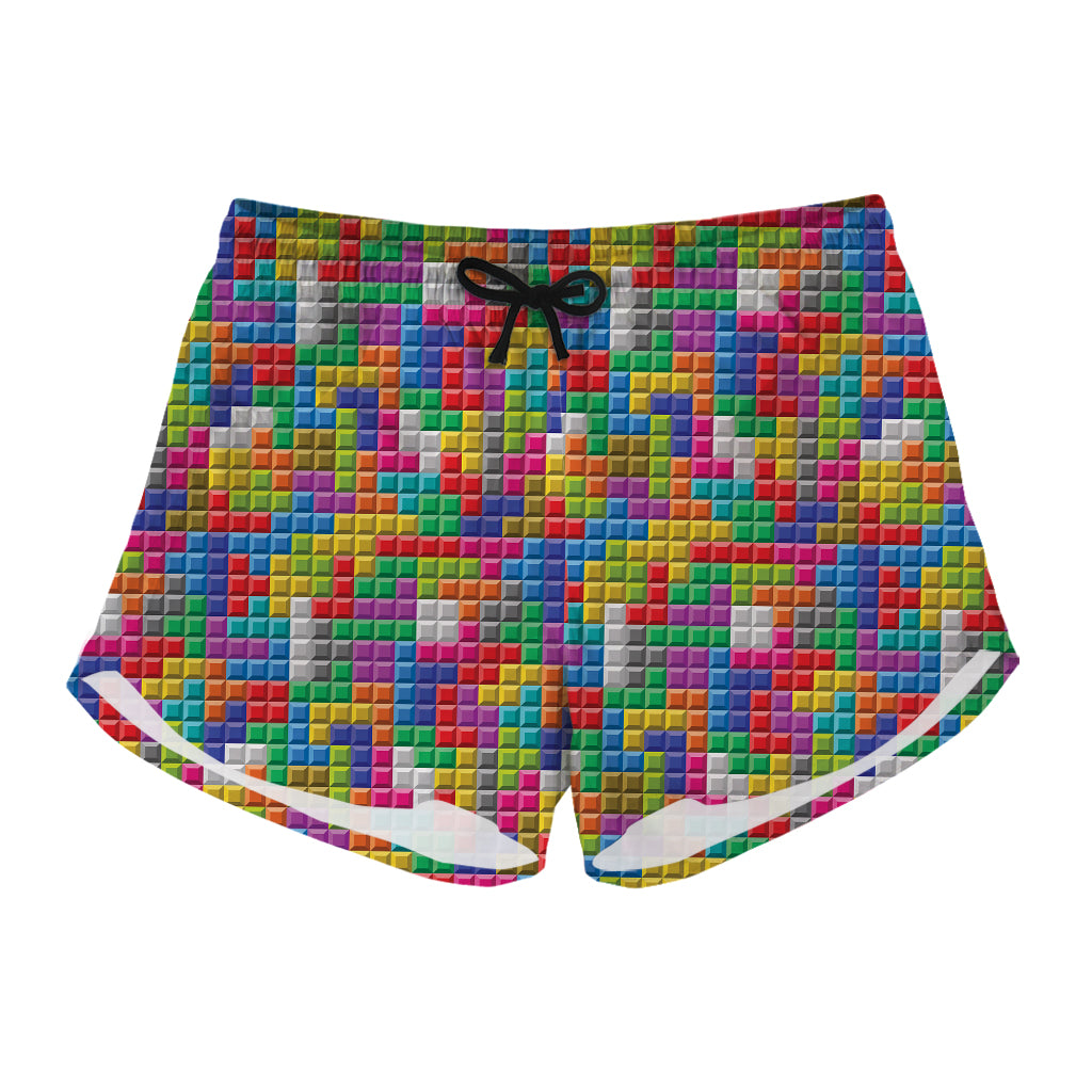 Colorful Brick Puzzle Game Pattern Print Women's Shorts