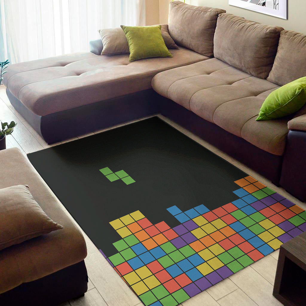 Colorful Brick Puzzle Video Game Print Area Rug