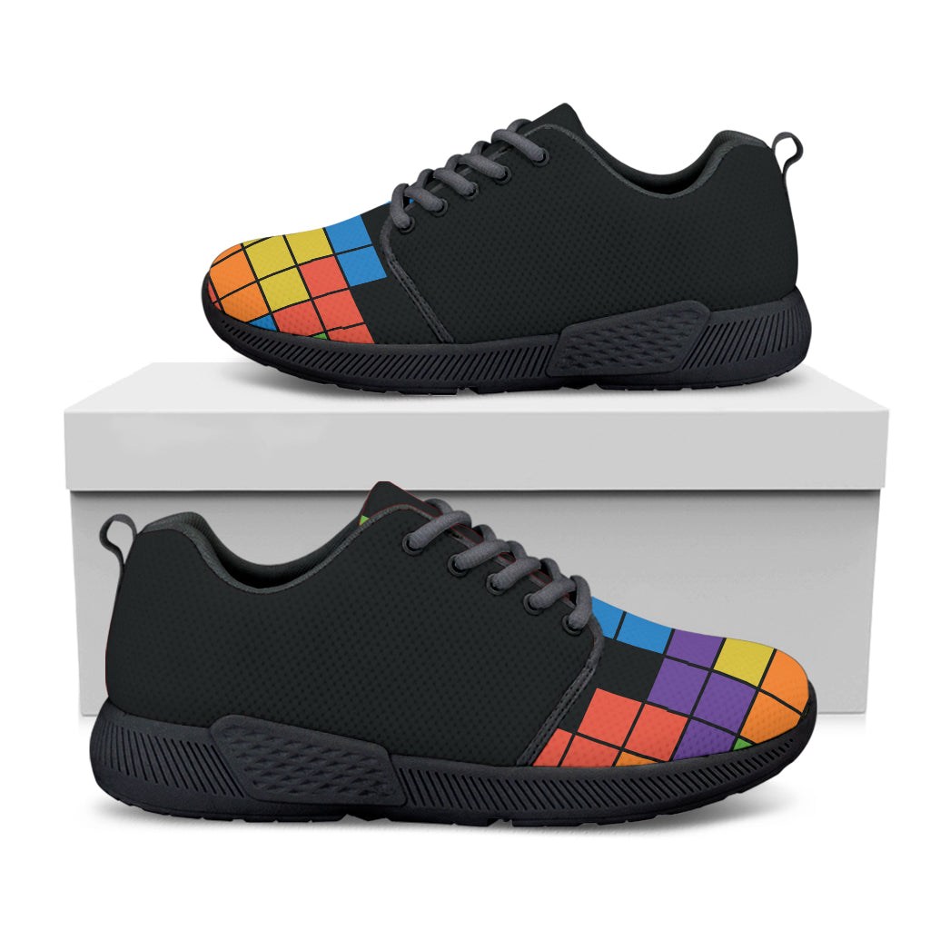 Colorful Brick Puzzle Video Game Print Black Athletic Shoes