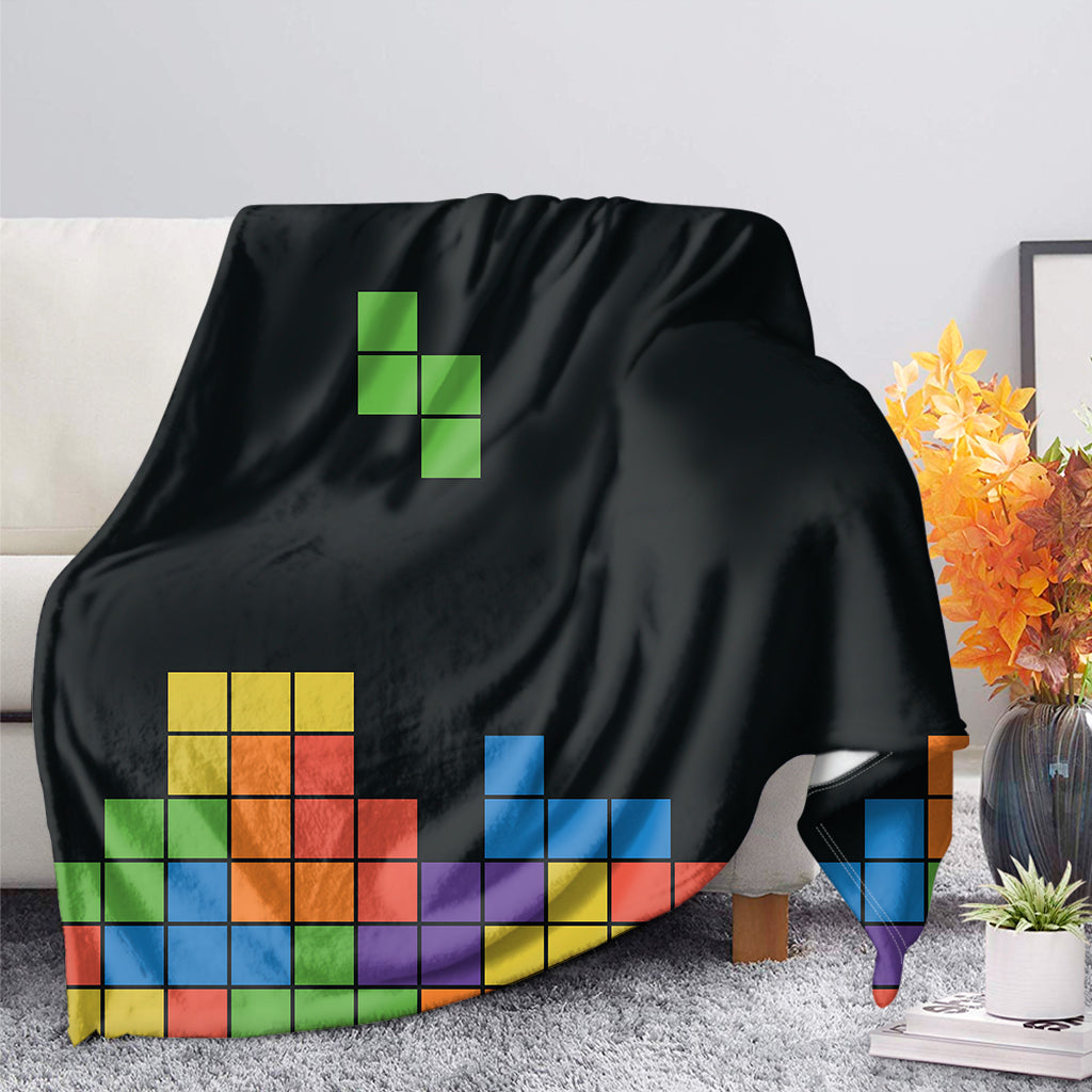 Colorful Brick Puzzle Video Game Print Blanket