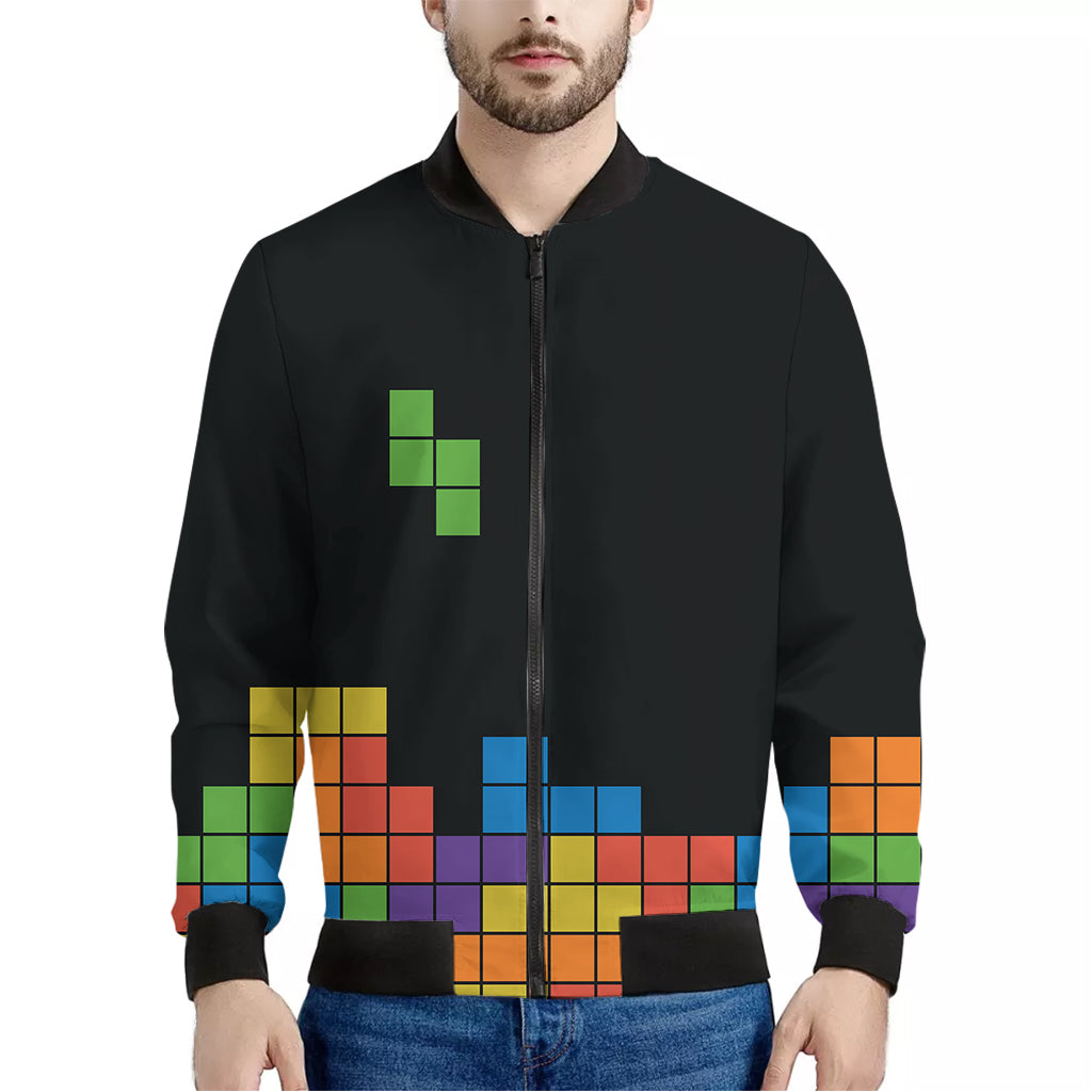 Colorful Brick Puzzle Video Game Print Men's Bomber Jacket