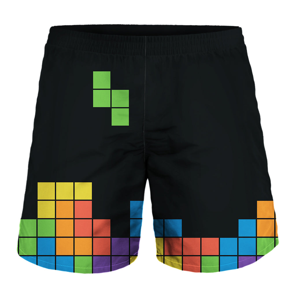 Colorful Brick Puzzle Video Game Print Men's Shorts