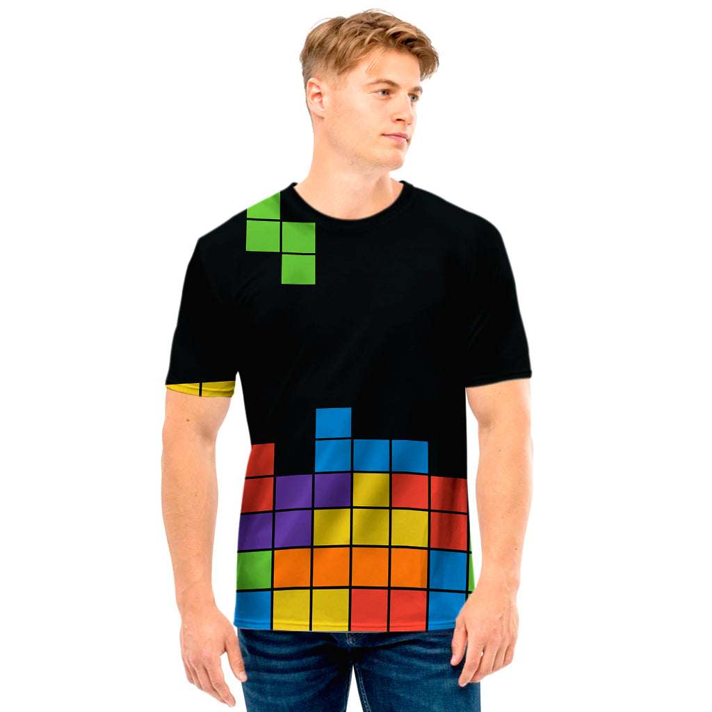 Colorful Brick Puzzle Video Game Print Men's T-Shirt