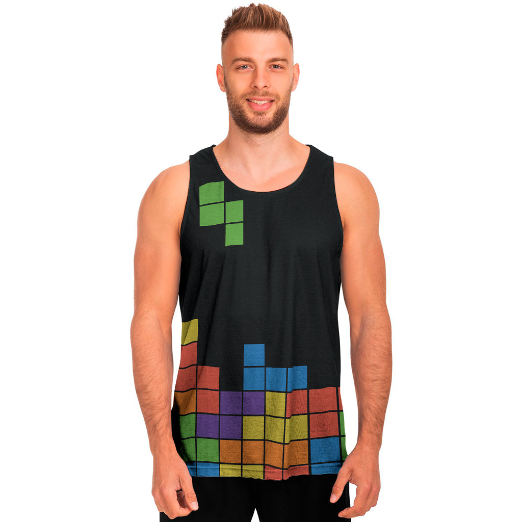 Colorful Brick Puzzle Video Game Print Men's Tank Top