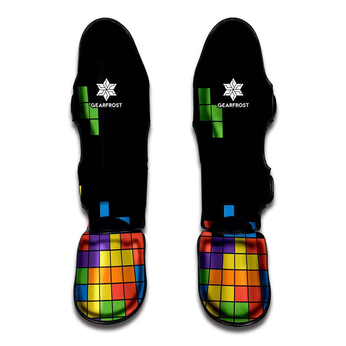 Colorful Brick Puzzle Video Game Print Muay Thai Shin Guards