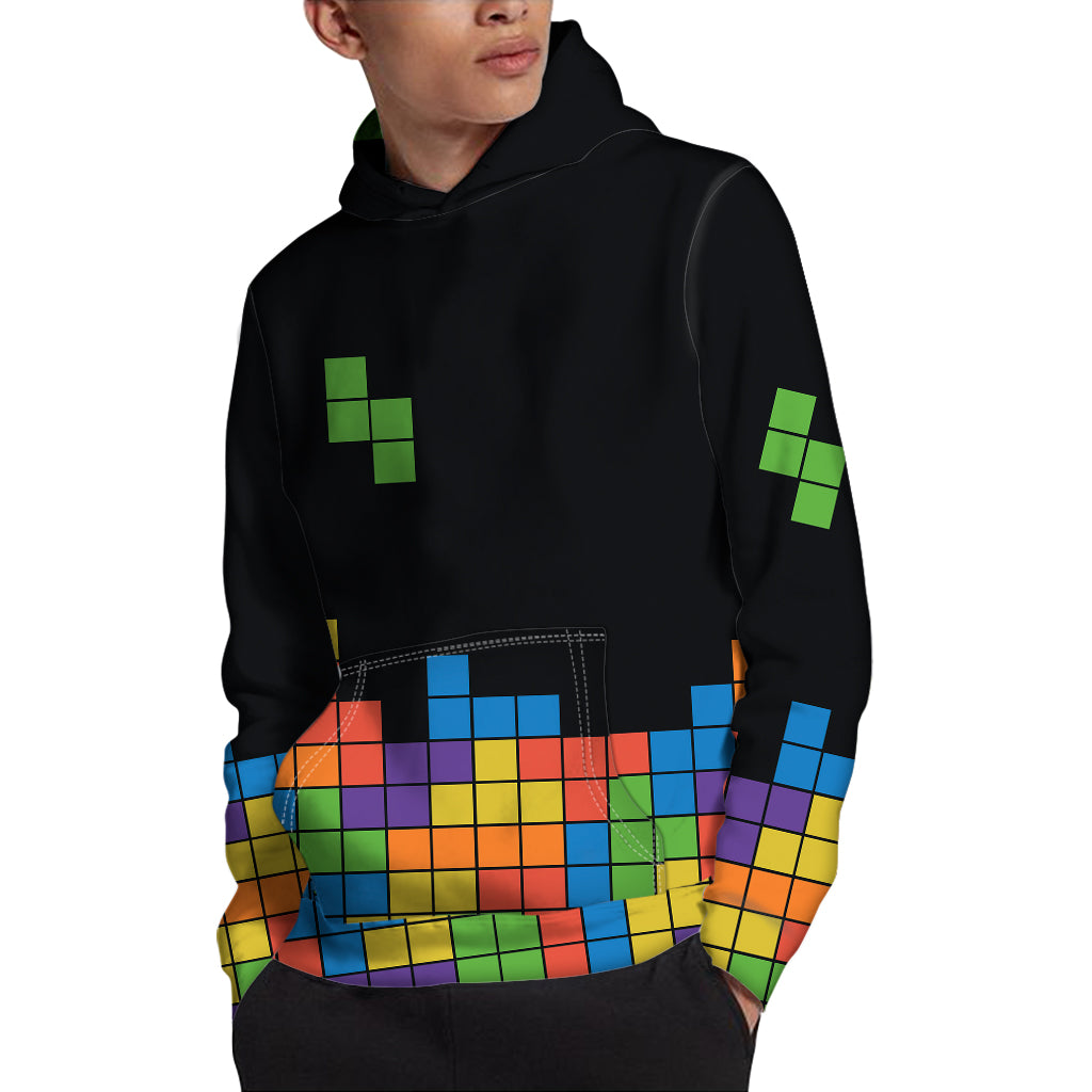 Colorful Brick Puzzle Video Game Print Pullover Hoodie