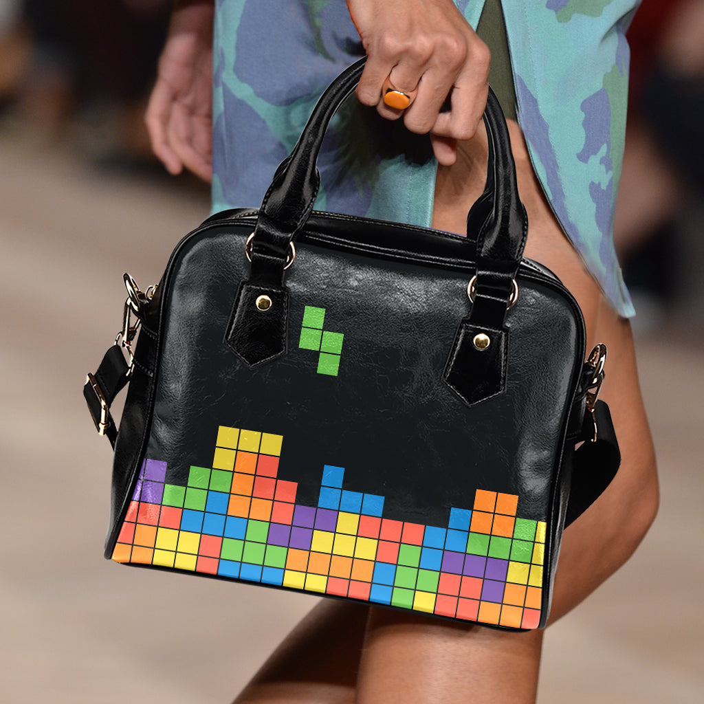 Colorful Brick Puzzle Video Game Print Shoulder Handbag