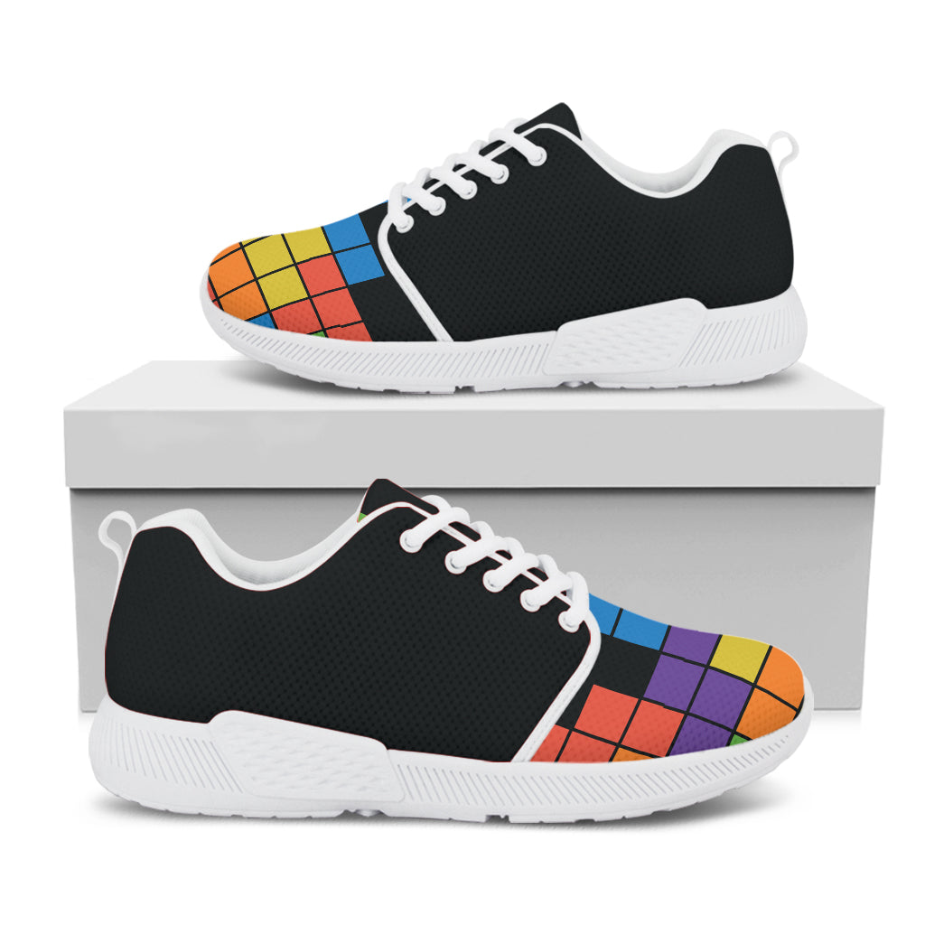 Colorful Brick Puzzle Video Game Print White Athletic Shoes