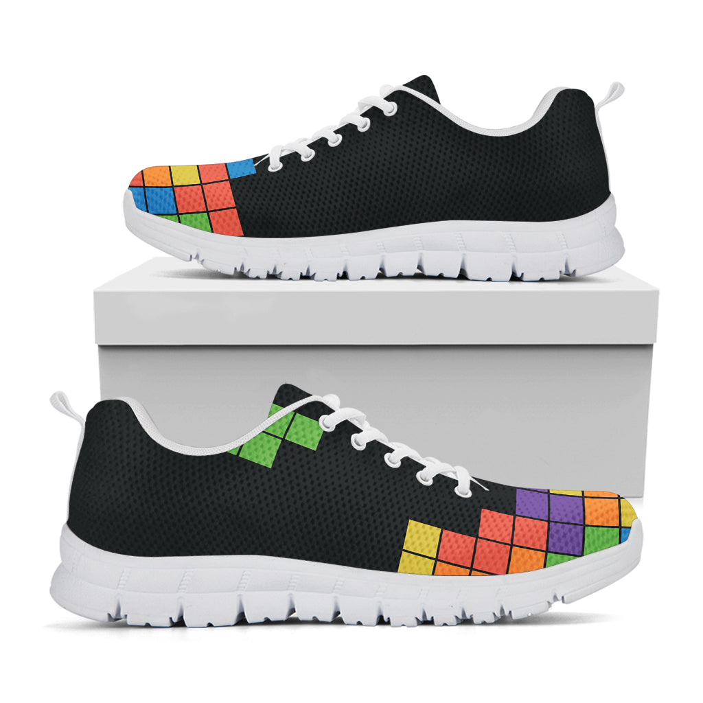 Colorful Brick Puzzle Video Game Print White Sneakers