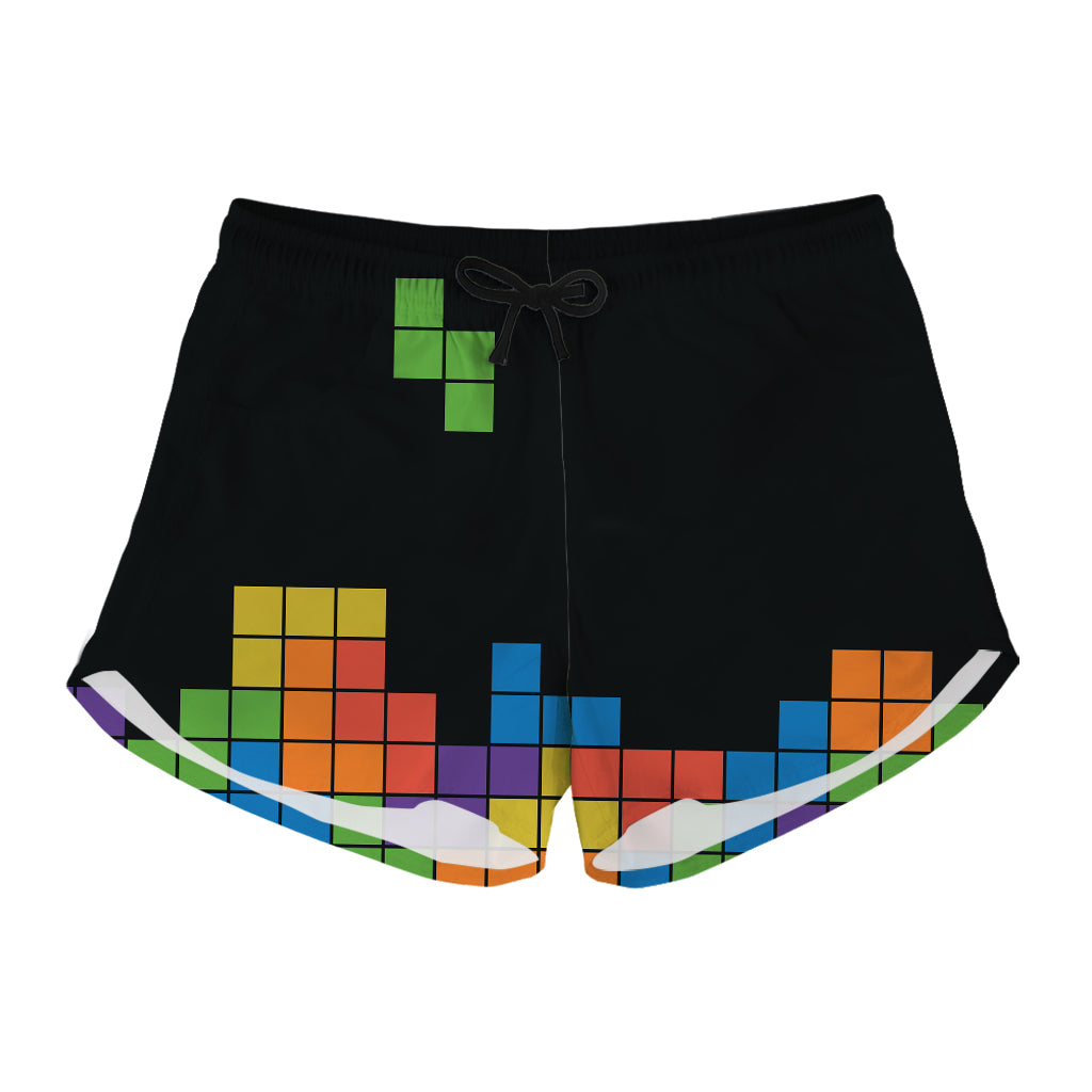 Colorful Brick Puzzle Video Game Print Women's Shorts