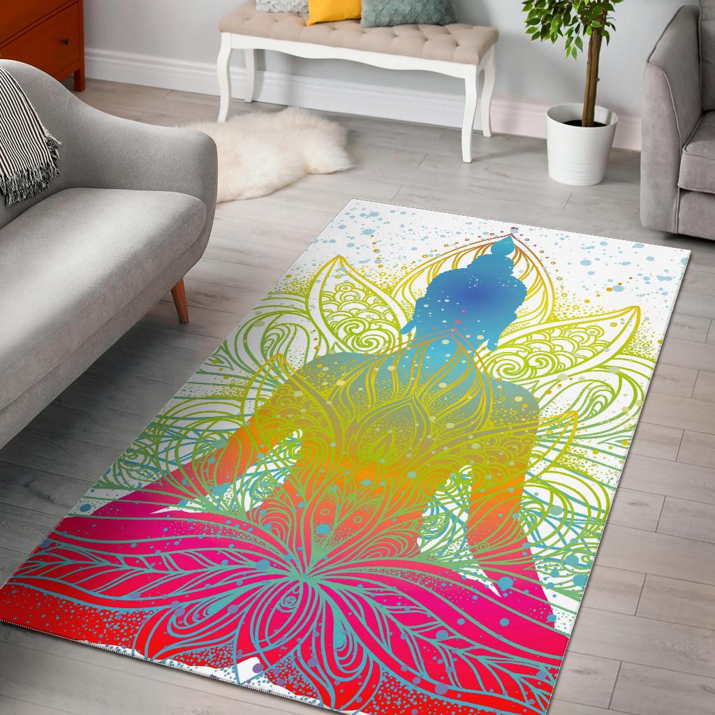 Colorful Buddha Lotus Print Area Rug