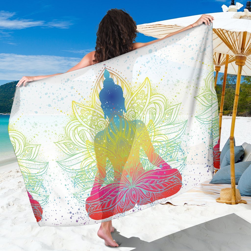 Colorful Buddha Lotus Print Beach Sarong Wrap