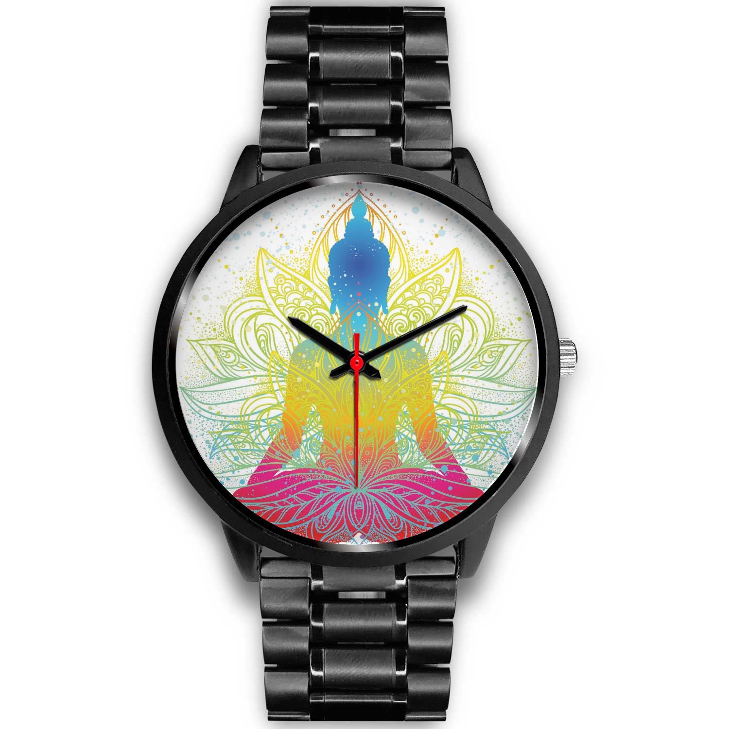 Colorful Buddha Lotus Print Black Watch