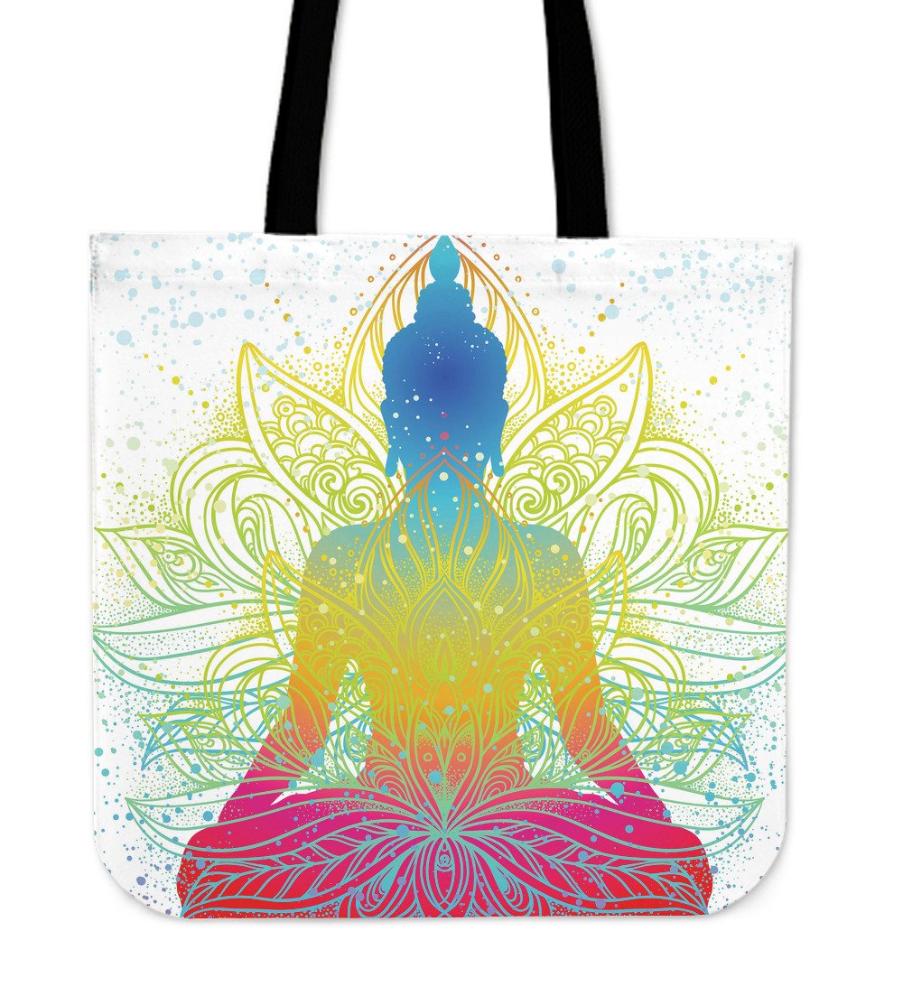 Colorful Buddha Lotus Print Canvas Tote Bag