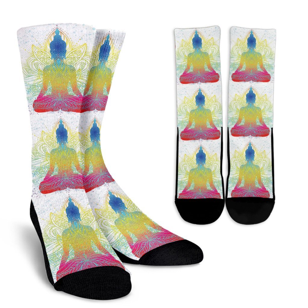 Colorful Buddha Lotus Print Crew Socks