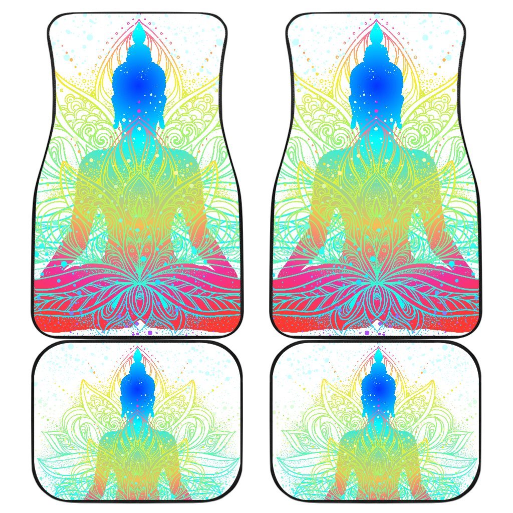 Colorful Buddha Lotus Print Front and Back Car Floor Mats