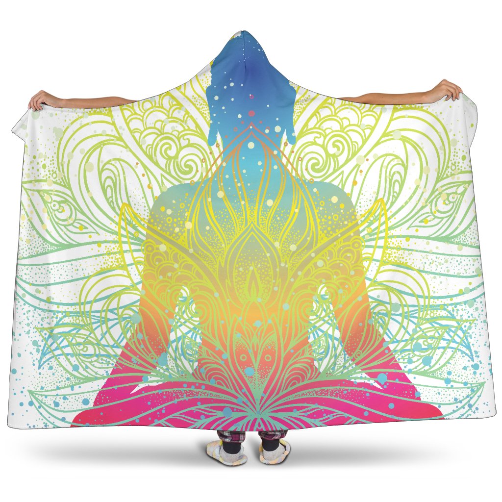 Colorful Buddha Lotus Print Hooded Blanket