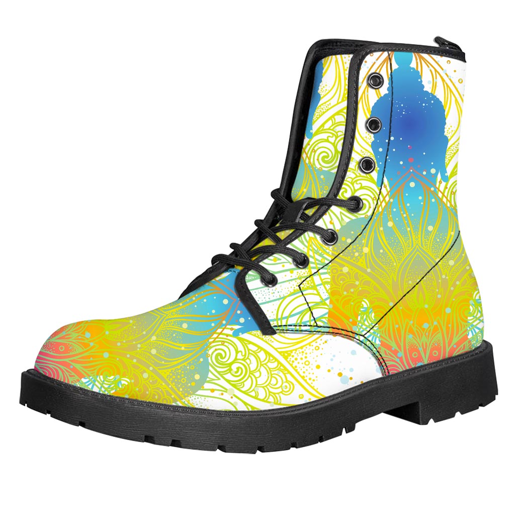 Colorful Buddha Lotus Print Leather Boots