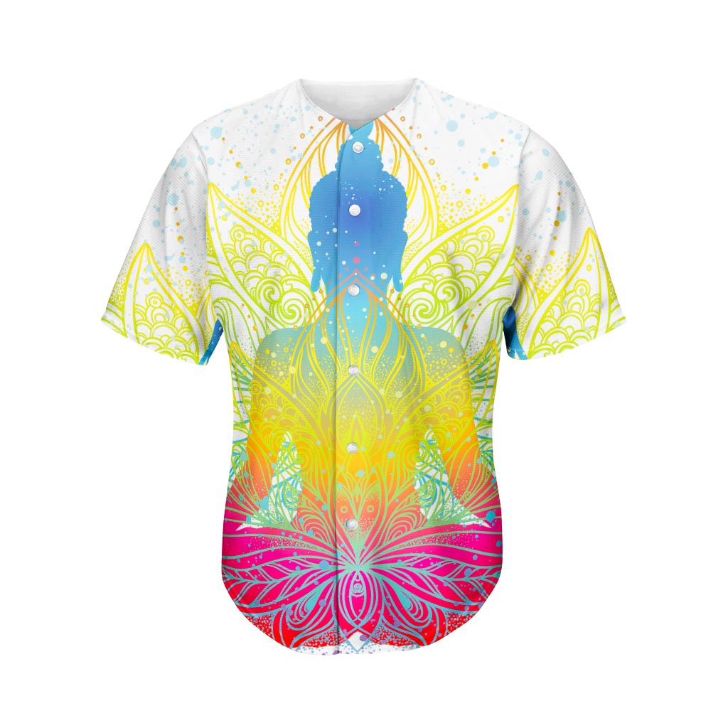 Colorful Buddha Lotus Print Men's Baseball Jersey