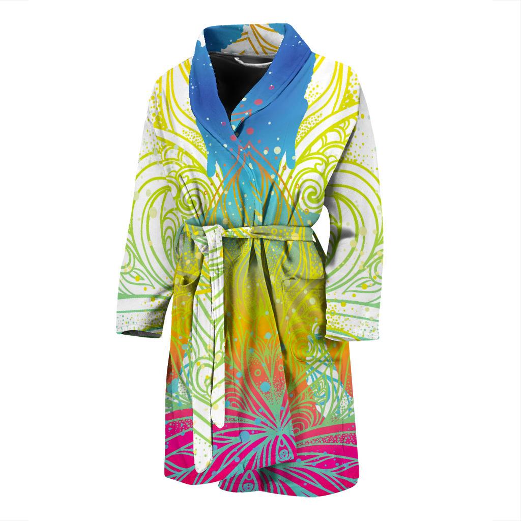 Colorful Buddha Lotus Print Men's Bathrobe