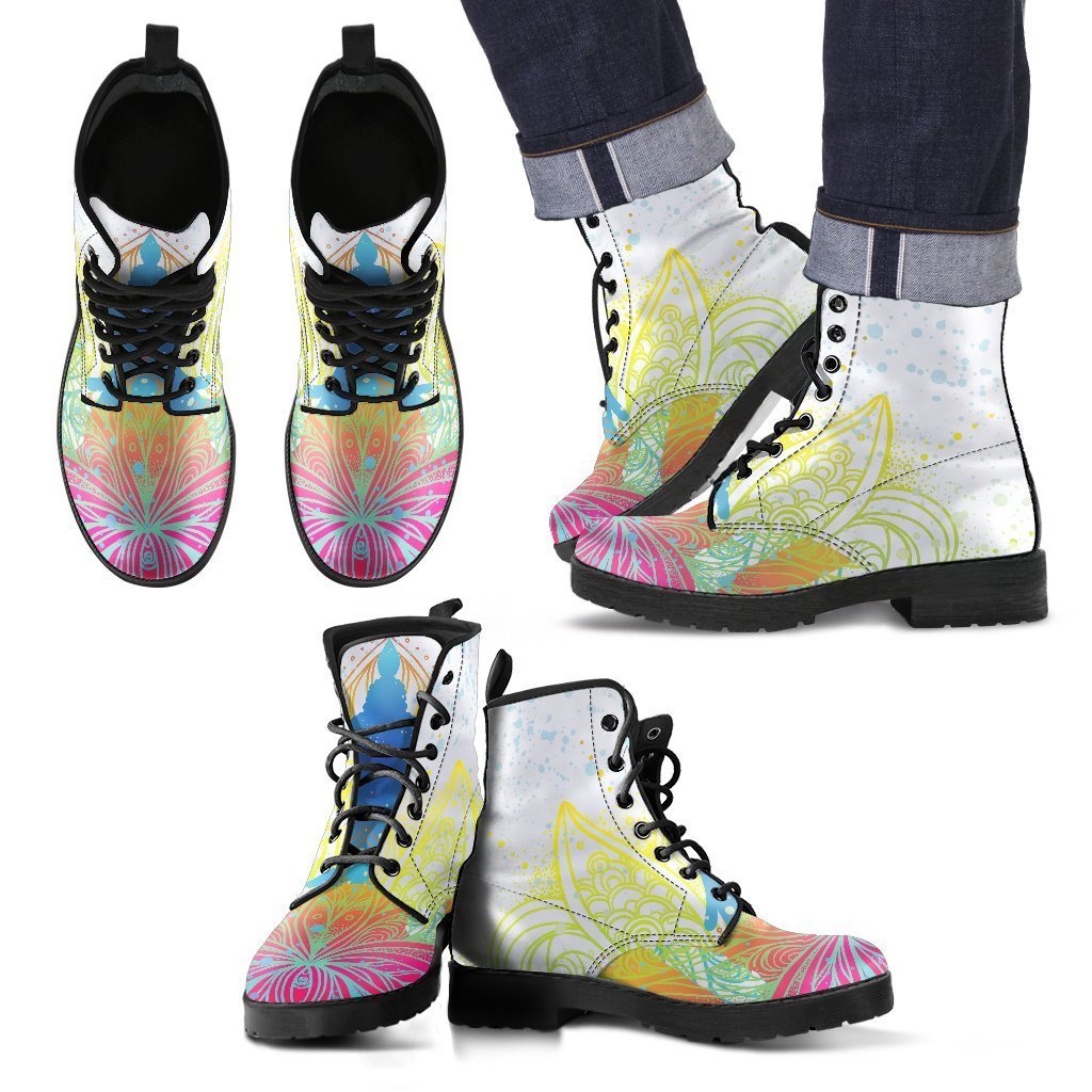 Colorful Buddha Lotus Print Men's Boots