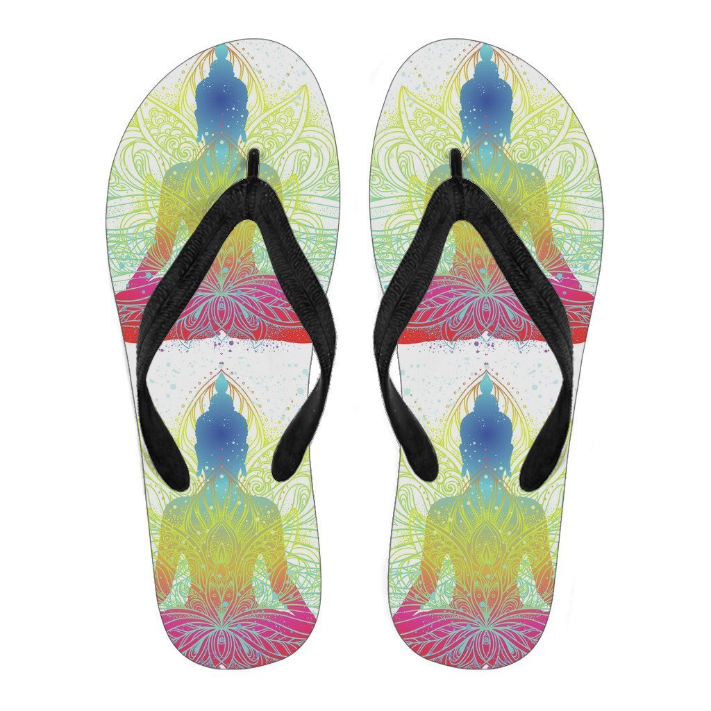 Colorful Buddha Lotus Print Men's Flip Flops