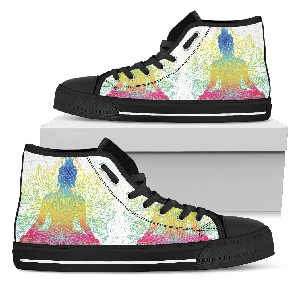 Colorful Buddha Lotus Print Men's High Top Shoes