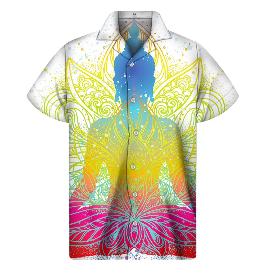 Colorful Buddha Lotus Print Men's Short Sleeve Shirt