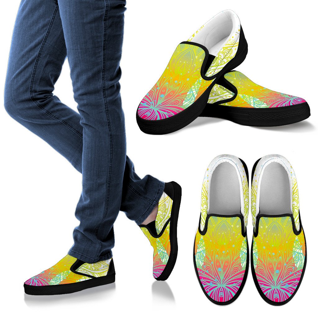 Colorful Buddha Lotus Print Men's Slip On Shoes