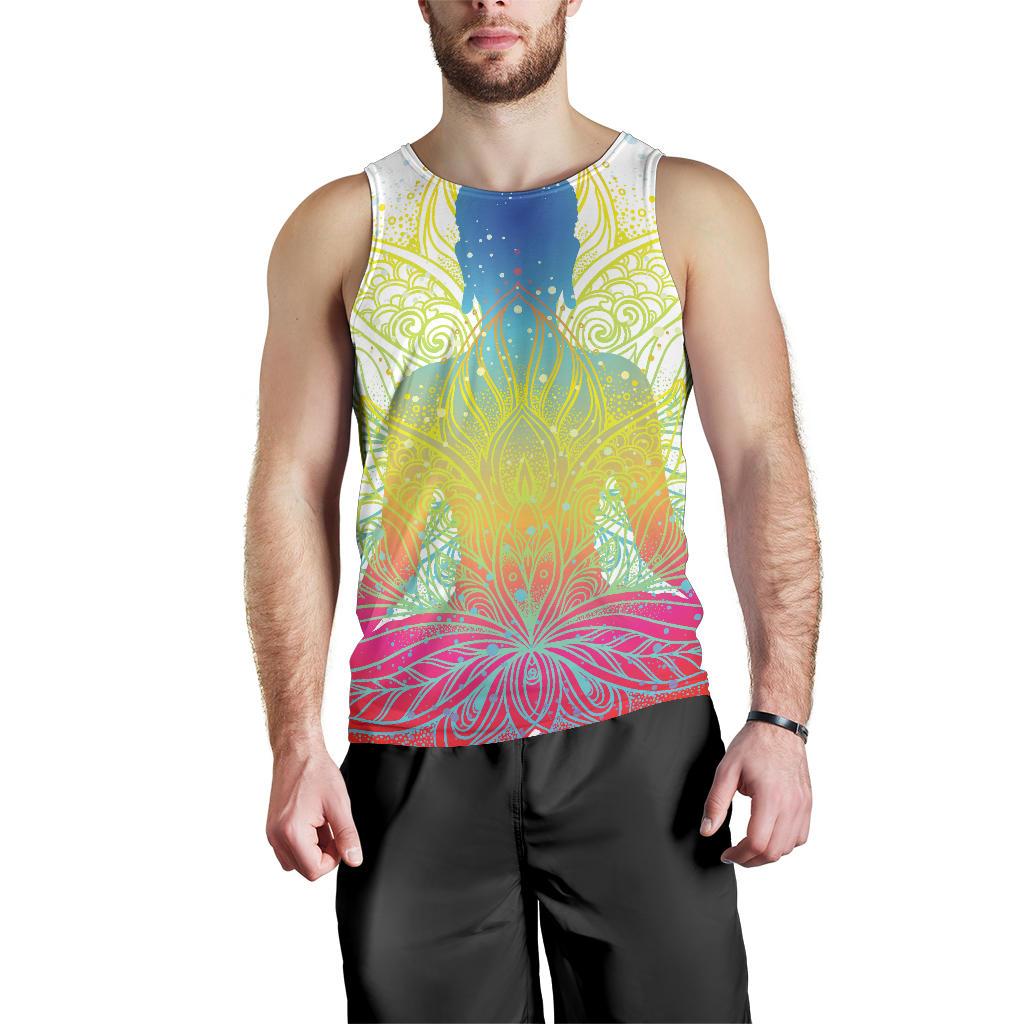 Colorful Buddha Lotus Print Men's Tank Top