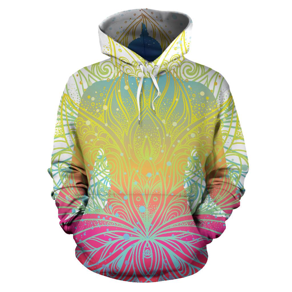 Colorful Buddha Lotus Print Pullover Hoodie