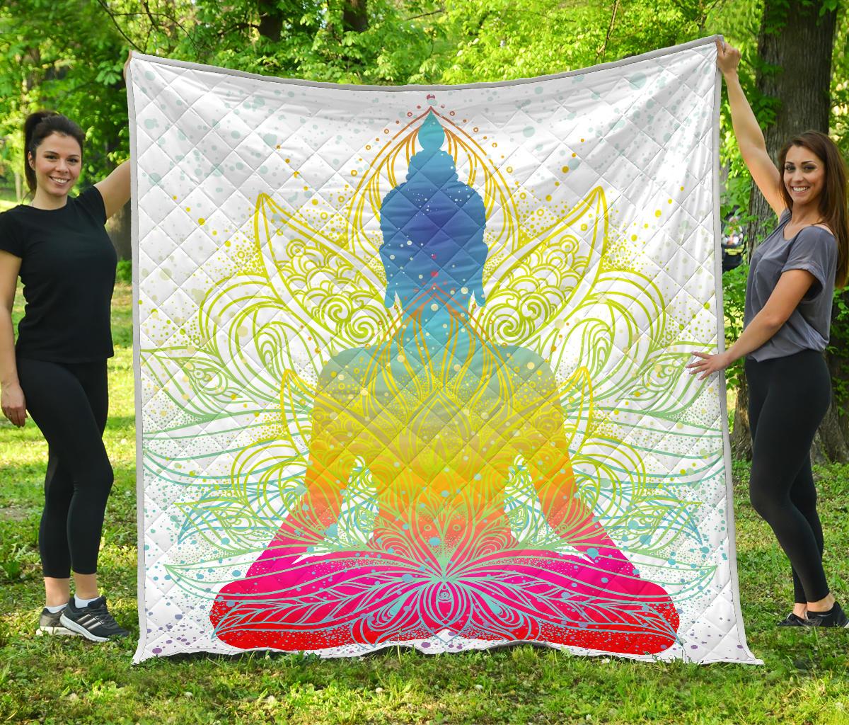 Colorful Buddha Lotus Print Quilt