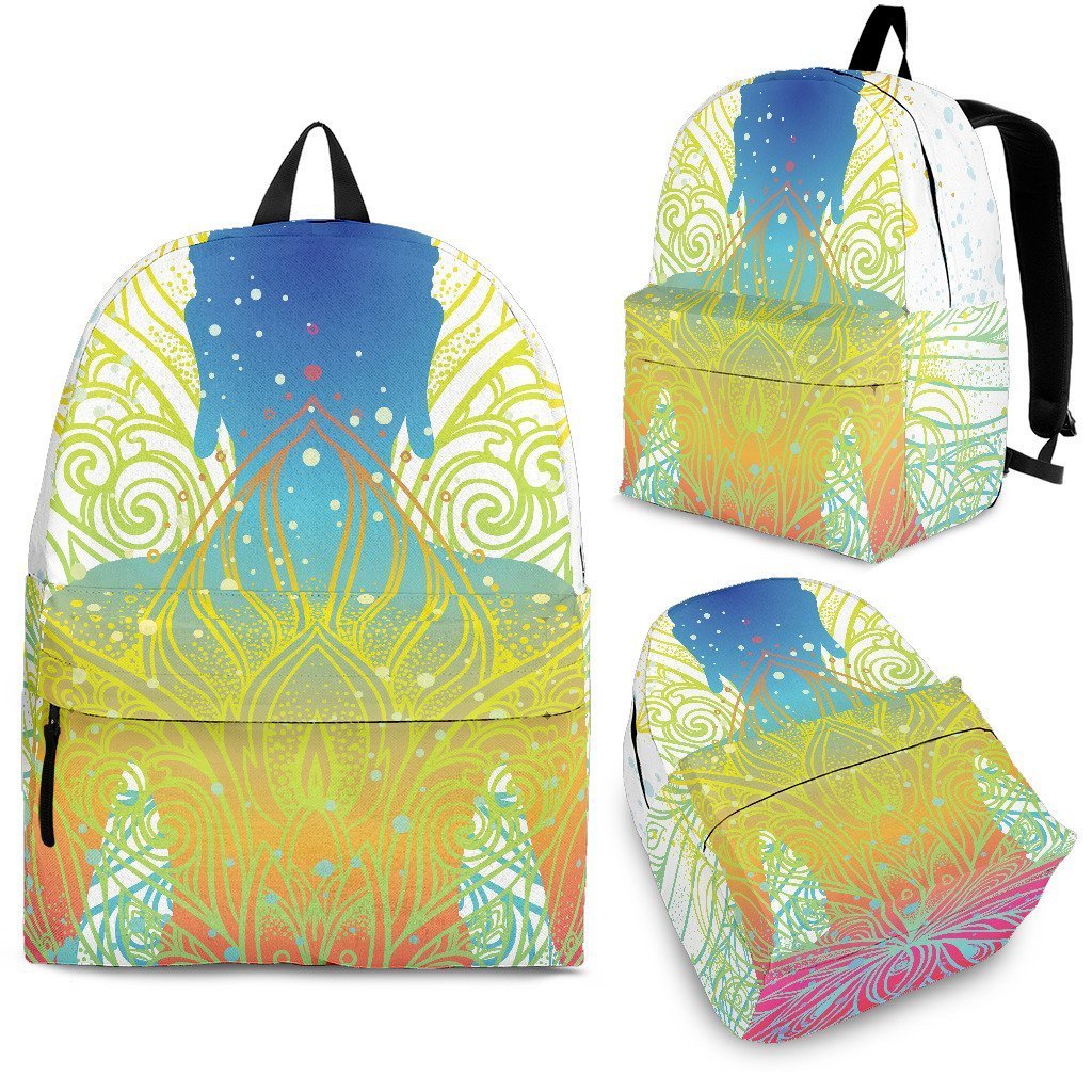 Colorful Buddha Lotus Print School Backpack