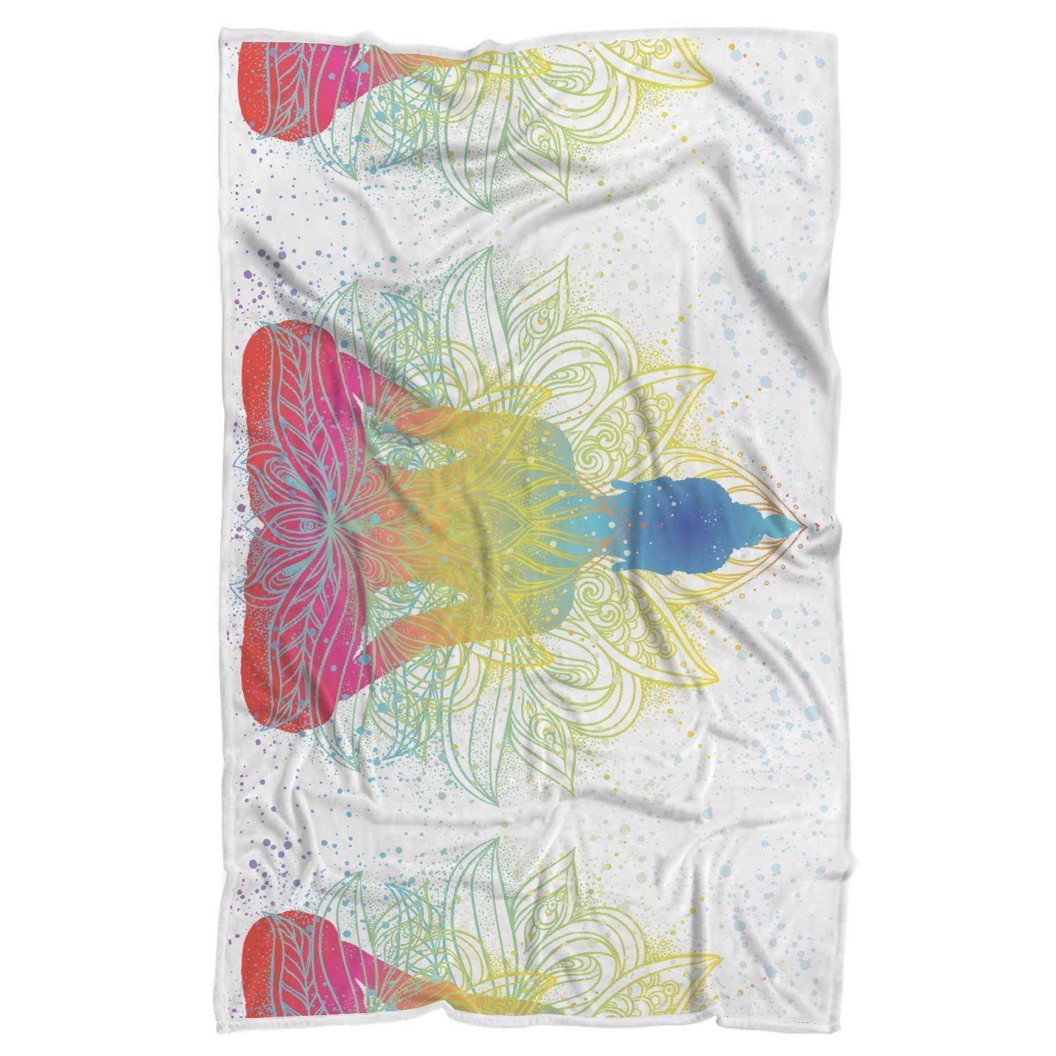 Colorful Buddha Lotus Print Sherpa Blanket