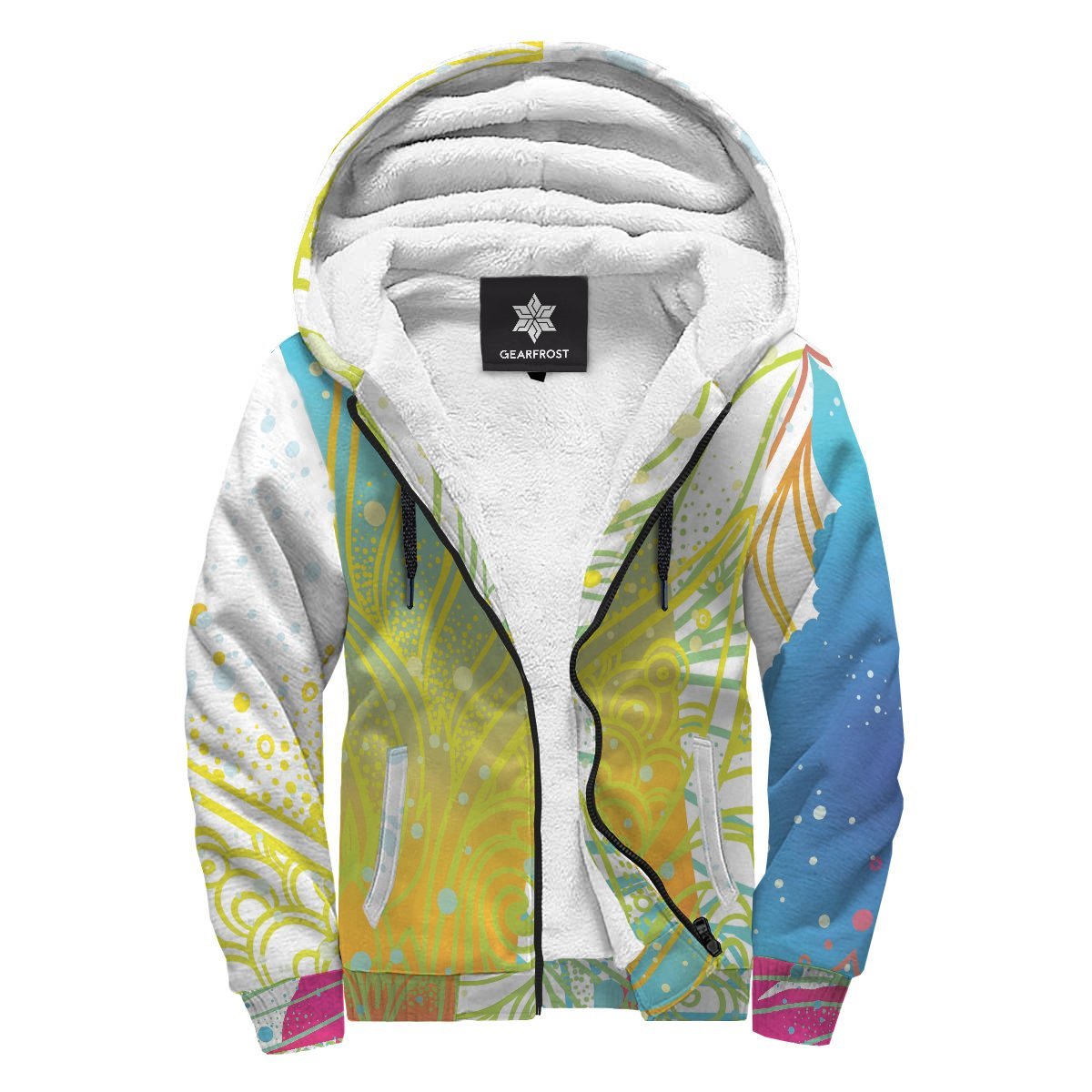 Colorful Buddha Lotus Print Sherpa Lined Fleece Hoodie