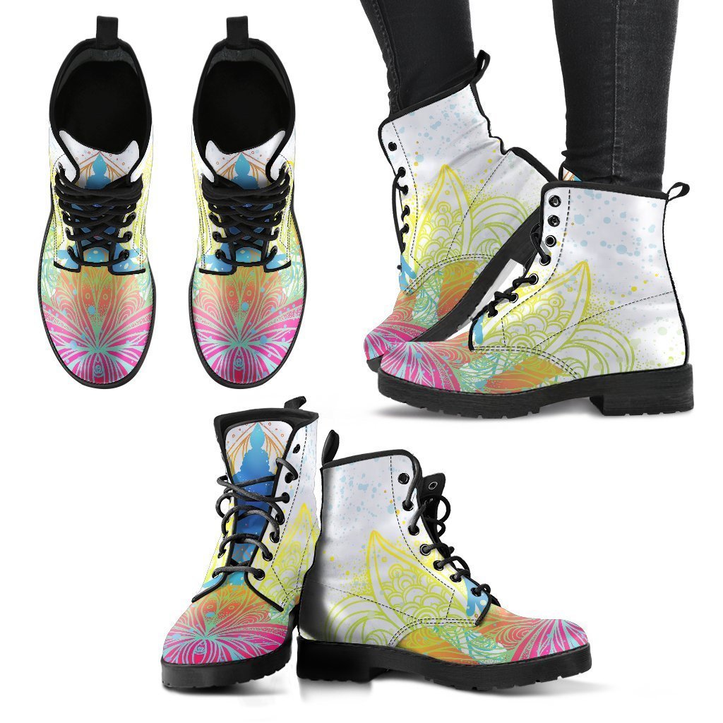 Colorful Buddha Lotus Print Women's Boots