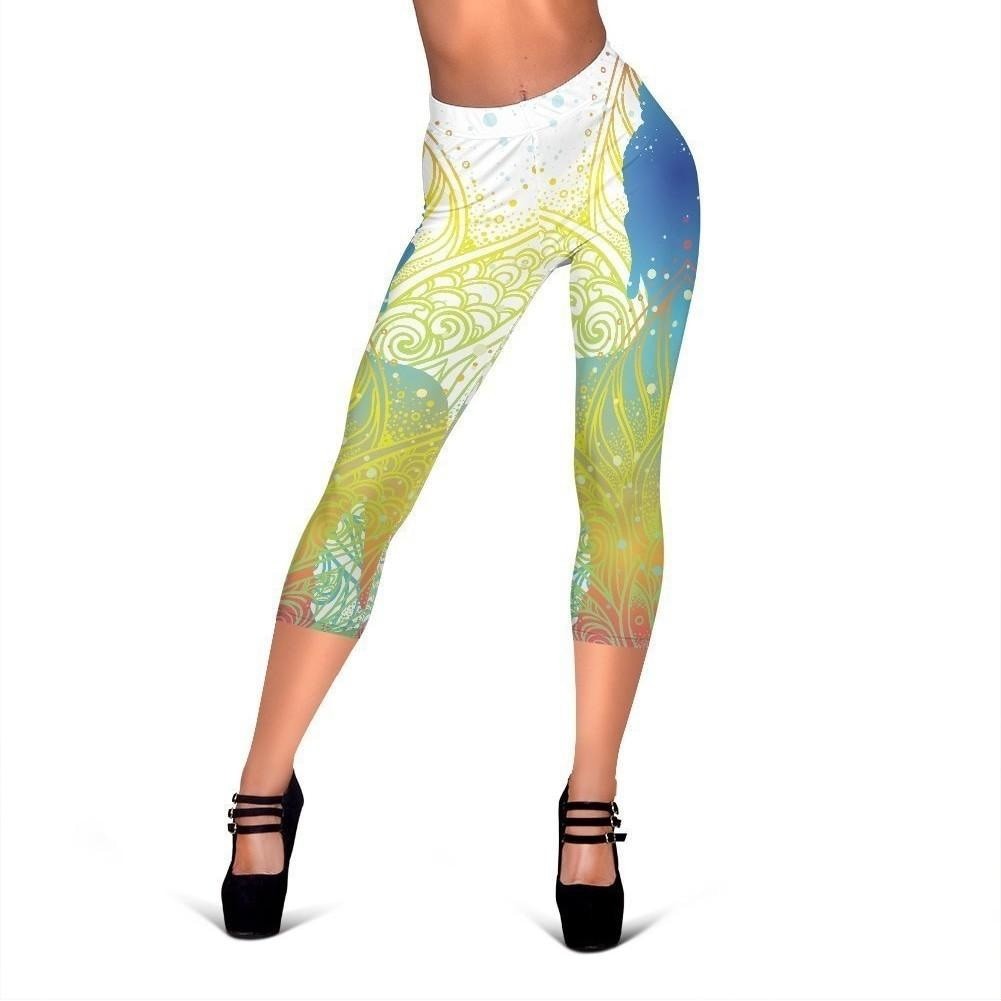 Colorful Buddha Lotus Print Women's Capri Leggings