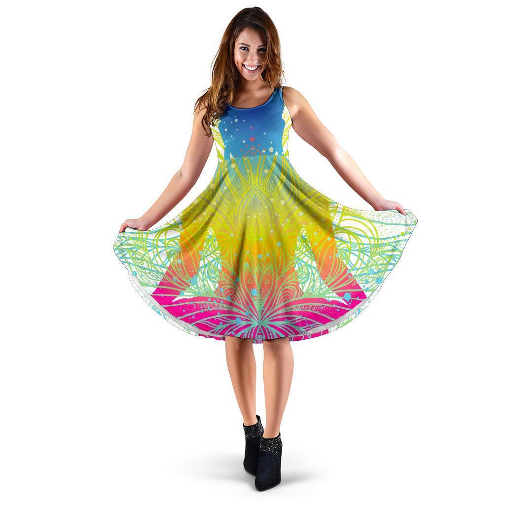 Colorful Buddha Lotus Print Women's Dress