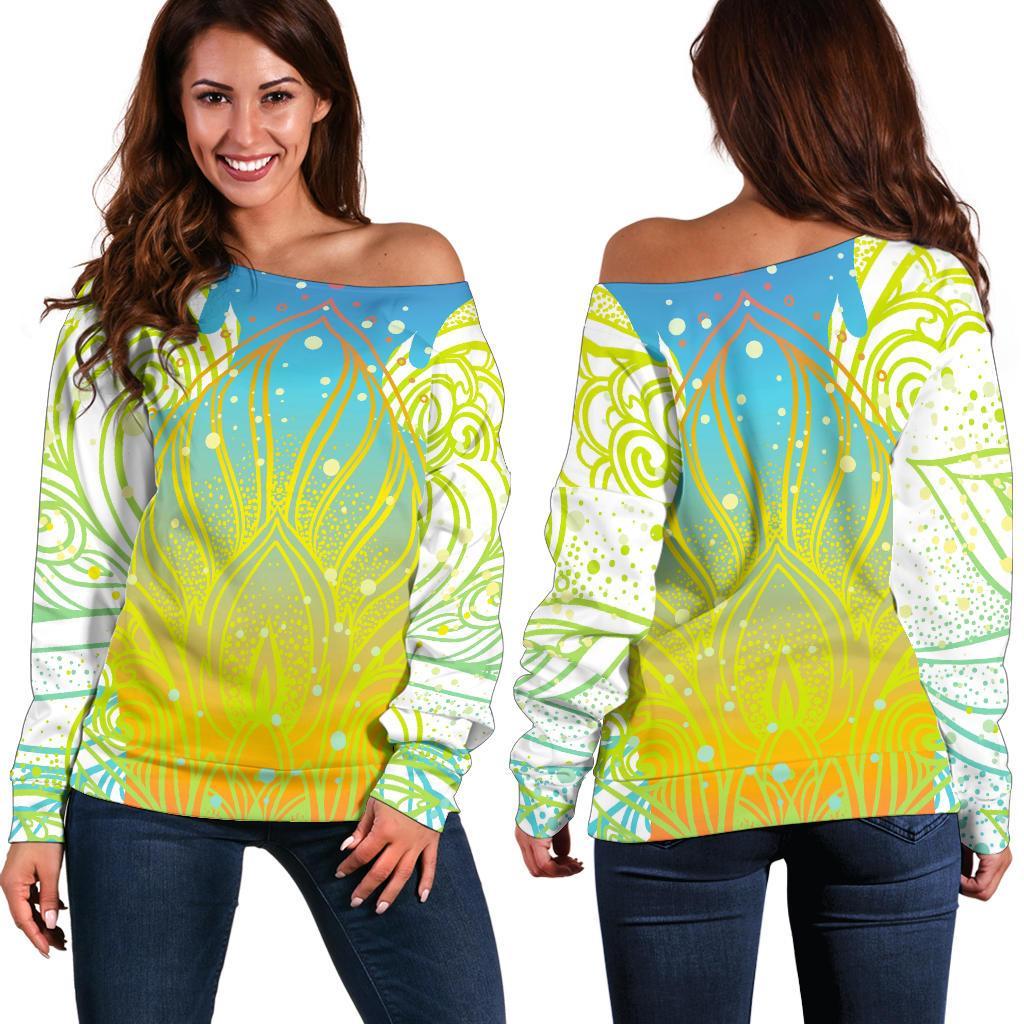 Colorful Buddha Lotus Print Women's Off-Shoulder Sweatshirt