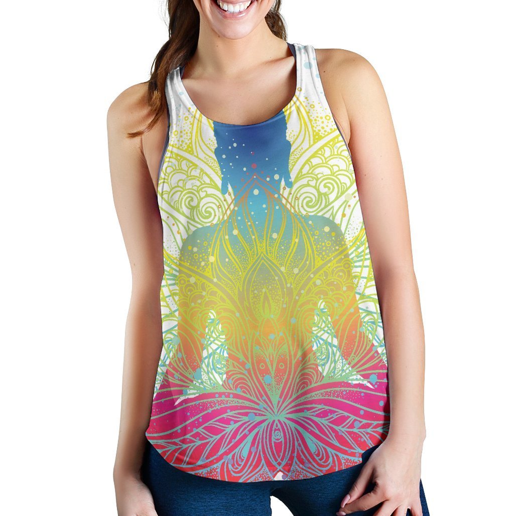 Colorful Buddha Lotus Print Women's Racerback Tank Top