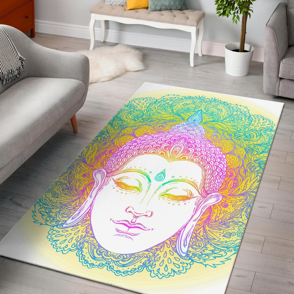 Colorful Buddha Mandala Print Area Rug