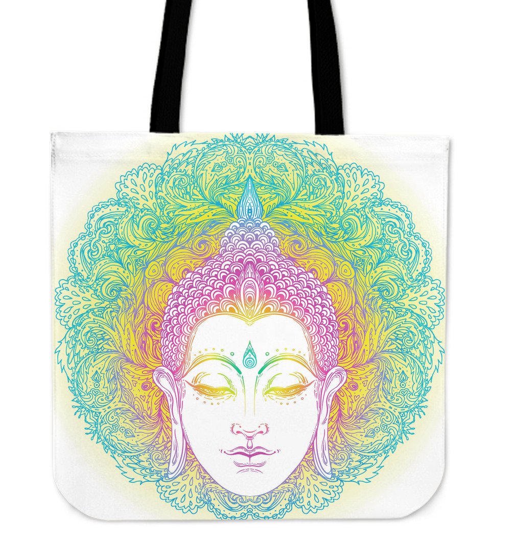 Colorful Buddha Mandala Print Canvas Tote Bag