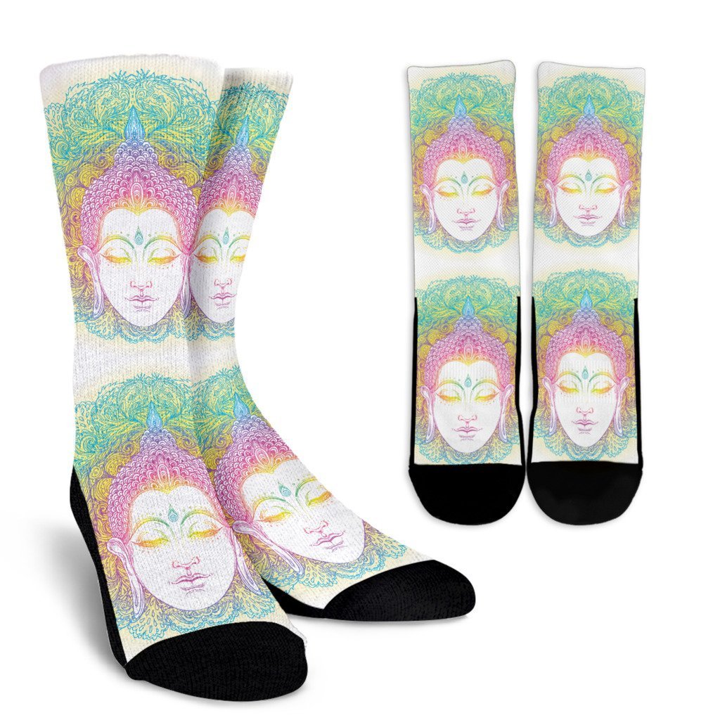 Colorful Buddha Mandala Print Crew Socks