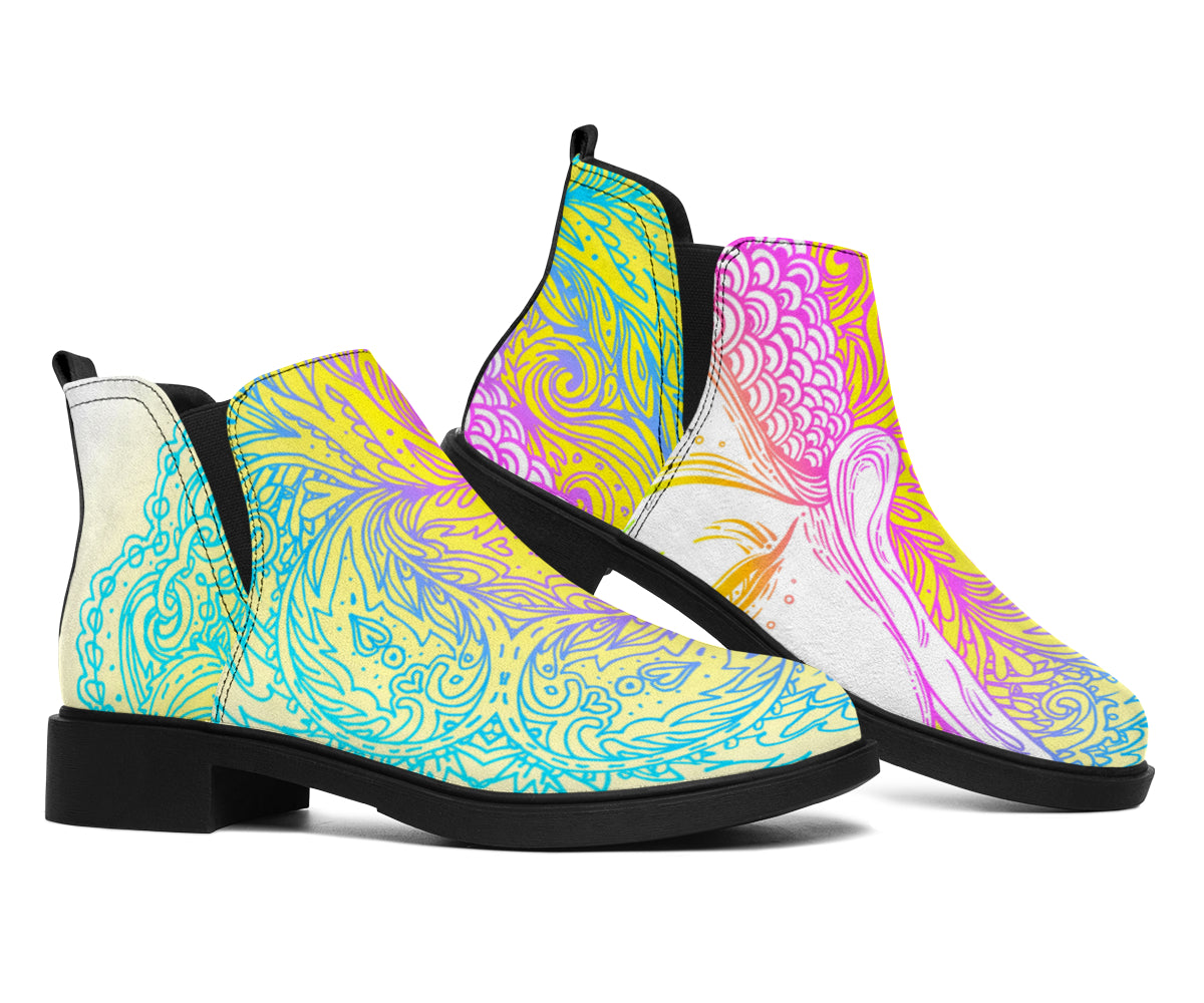 Colorful Buddha Mandala Print Flat Ankle Boots