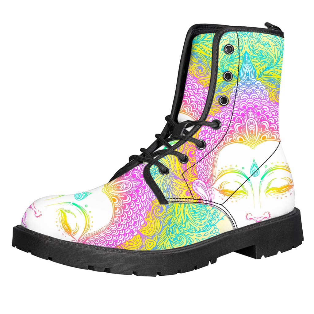 Colorful Buddha Mandala Print Leather Boots