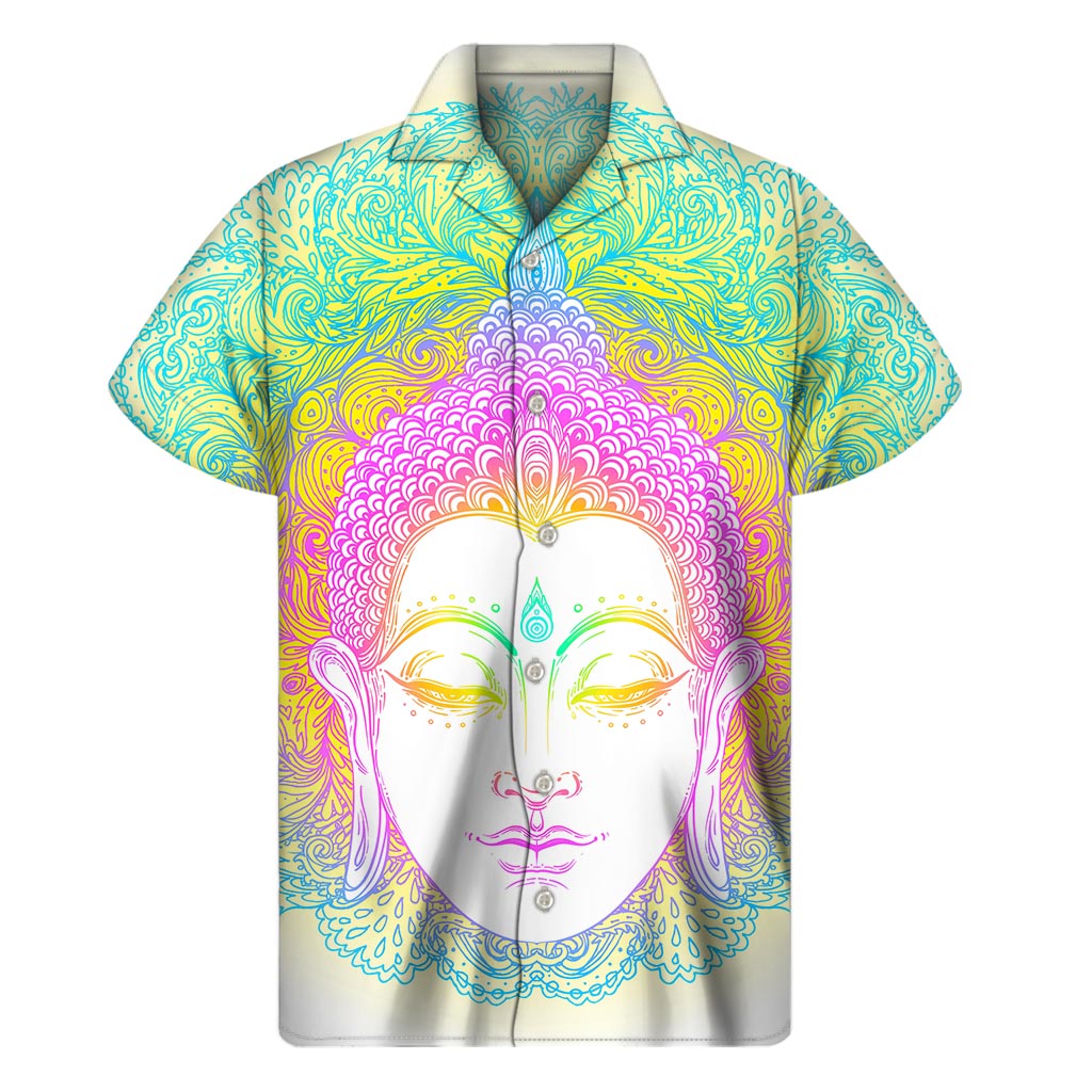 Colorful Buddha Mandala Print Men's Short Sleeve Shirt